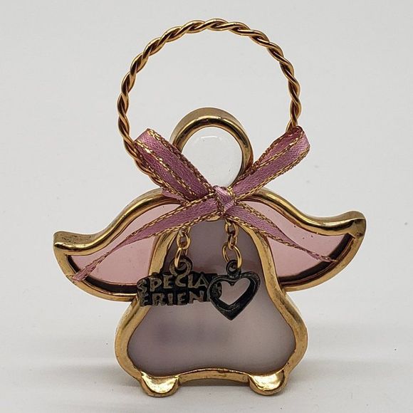 𝅺Stained Glass Pink White Clear Gold Special Friend Angel Ornament - Picture 2 of 12